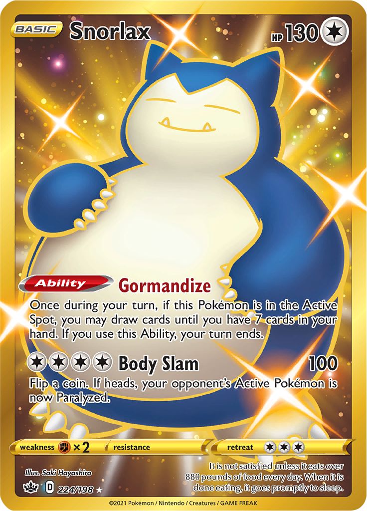 basic snorlax pokemon card Snorlax (224/198) [Sword & Shield: Chilling Reign]